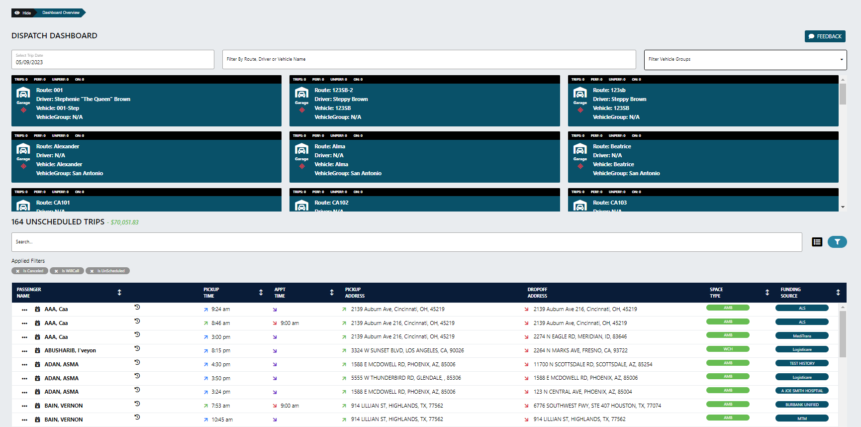 MediRoutes Online Dispatch Dashboard